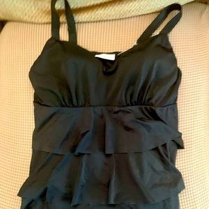 Black one piece swimsuit with ruffles
